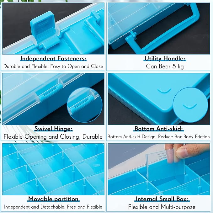 2 Pcs 48 Grids Plastic Bead Organizer Box with Divider, Blue - Image 3