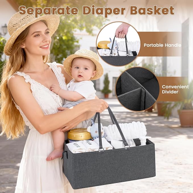 Orzbow Baby Diaper Caddy Cart Organizer and Storage, Grey | 4 Tier Baby Rolling Cart with Dividers and Drawers, Metal Rolling Utility Cart for Nursery, Bedroom, Changing Table & Crib - Image 3