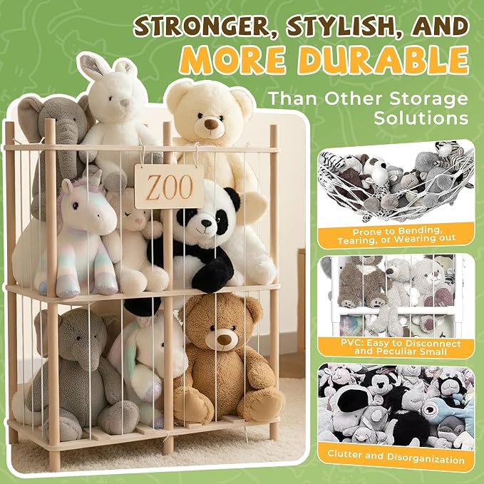 aiwo 30" Extra Wide Large Stuffed Animal Storage Toy Display Organizer | Holds 70+ plushies, Thick wood, 38.4" tall, Anti-tip base, Kid-height access, for room, playroom, bedroom, nursery decor - Image 4