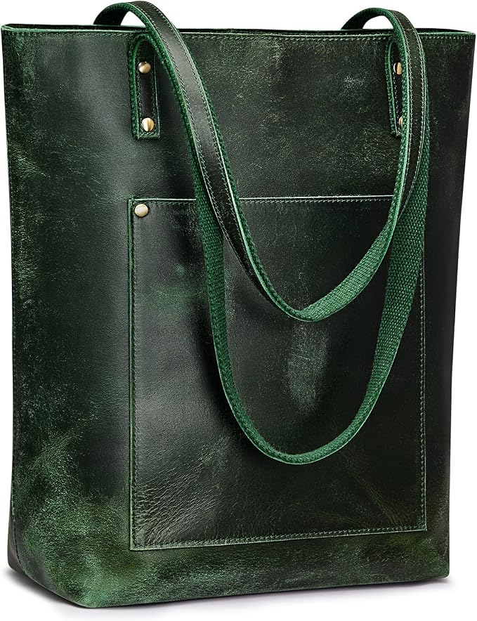 S-ZONE Leather Tote Bag for Women Work Handbag with Luggage Sleeve | Top Grain Genuine Leather, Padded Laptop Compartment, Multi Pockets, Large Retro Purse, Travel Everyday by S-ZONE