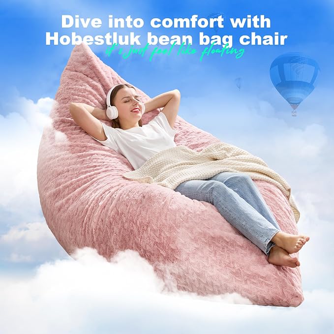 Hobestluk Adult Bean Bag Chair 3 in 1 Convertible Large Bean Bag Sofa | Chevron Plush Pink,Machine Washable,Removable Cover,Easy Convert And Install,Floor Bed,For Livingroom Bedroom - Image 6