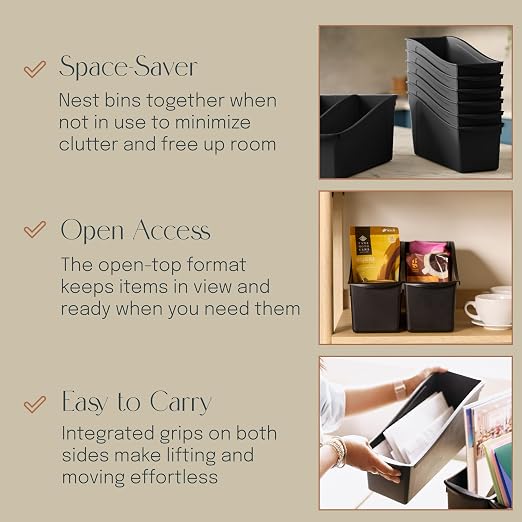 Linking Storage Book Bins, Plastic, 10-Pack, Black | Durable plastic with built-in handles, interlocking, nestable, ideal for books, magazines, and files in a classroom or office - Image 4