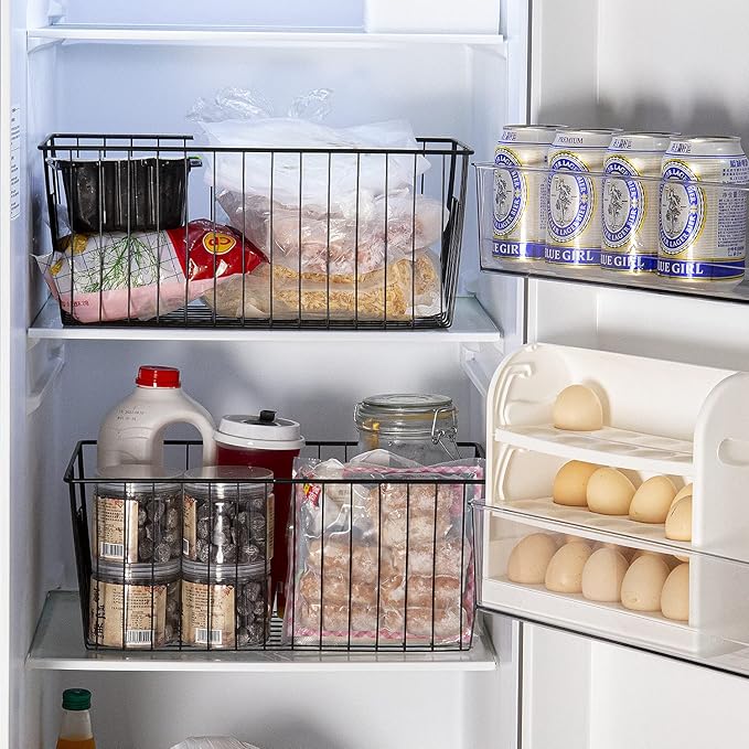 Freezer Organizer Bins - 3 Pack Stand Up Freezer Baskets for 16，17，21 cu.ft Upright Freezer, Wire Storage Baskets with Built-in Handles, Easy to Access Frozen Food Allow Air Circulation, Black - Image 5