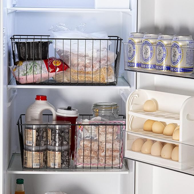 Upright Freezer Organizer Bins， Freezer Baskets for 16, 17, 21 cu.ft Standup Freezer, Wire Storage Baskets with Built-in Handles for Frozen Foods, Snacks, Vegetables, Fruits and More, Set of 6 , Black - Image 4