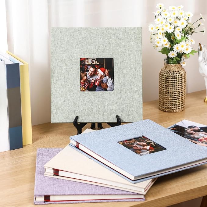 Sieral 4 Pcs Large Photo Album 10.6 x 11" Self Adhesive Scrapbook Album for 4x6 5x7 8x10 Pictures 40 Pages DIY Linen Cover Memory Photo Book for Family Travel Wedding Gifts (Light Color) - Image 7
