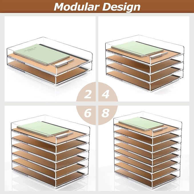SANRUI 4 Tier Stackable Paper Letter Tray, Acrylic Vertical File Tray A4 Desk Organizer and Accessories Sorter Trays, Clear Workspace Office Supplies Organizers,12inx9.25inx6.6in - Image 3