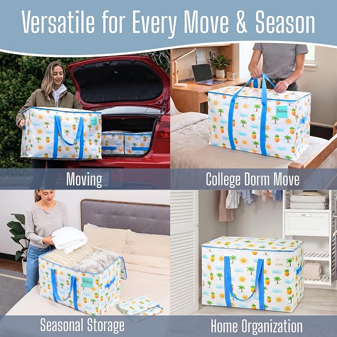 VENO 10 Pack Heavy Duty Moving Bags, Extra Large Storage Bags with Reinforced Handles & Strong Zippers, Foldable & Reusable Moving Box Alternative for Clothes & Dorm Storage - Image 6