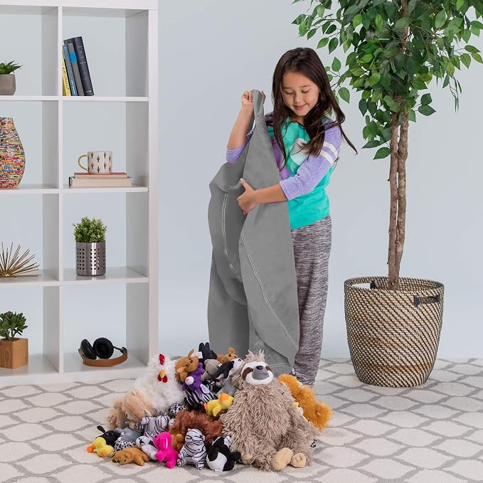 Posh Stuffable Kids Stuffed Animal Storage Bean Bag Chair Cover - Childrens Toy Organizer, Large 38" - Solid Gray - Image 5
