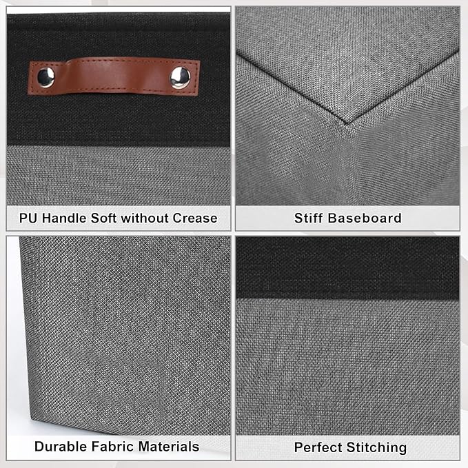 Storage Bins Large Fabric Storage Baskets for Shelves 3 Pack, Decorative Linen Closet Baskets with Handles for Organizing, Shelf, Clothes, Home, Office, 15x11x9.5Inches (Grey&Black) - Image 5