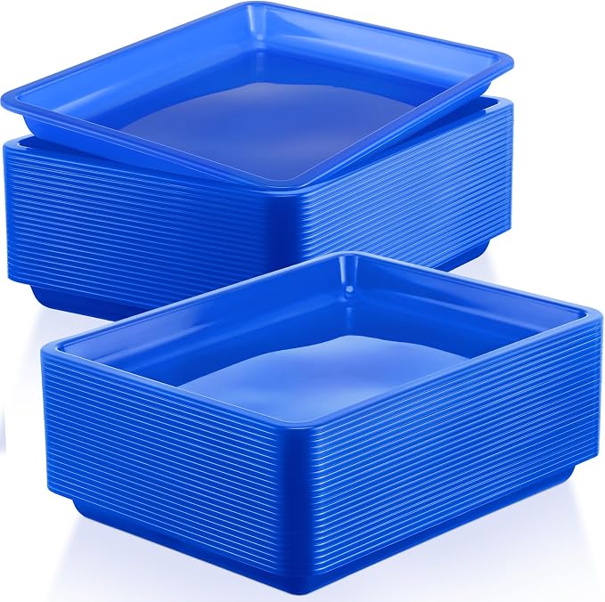 Maitys 24 Pcs Plastic Art Tray 11x8.7x1 Inch Activity Craft Tray,Blue | Classroom Serving Trays, Stackable Storage, Sand Trays for School Painting Beads Crafts DIY Projects by Maitys
