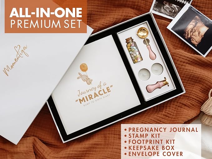 Pregnancy Journal Gift Set for First Time Moms | Pregnancy Memory Book with Keepsake Box, Wax Seal Kit, Clean-Touch Ink Pad and Envelope for the Complete Box - Image 2