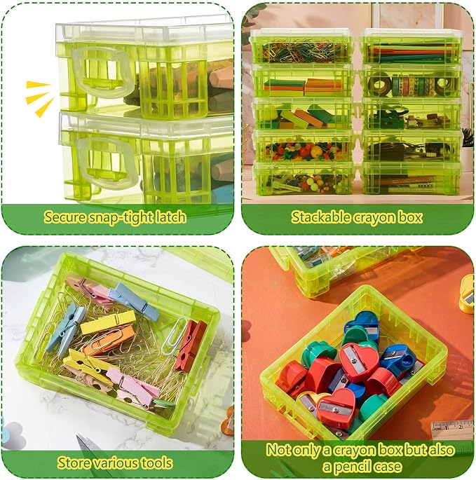 Suzile 40 Pcs Plastic Crayon Boxes Holds 24 Crayon with Snap Lid Storage Container Clear Stackable Case for School Office Classroom Supplies Pen Pencil Craft(Green) - Image 3