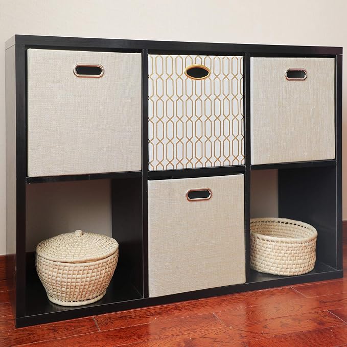 Posprica Storage Cube Basket Bins,13×13 Foldable Storage Boxes for Closet Organizer Shelf Cabinet Bookcase,Thick Fabric Drawer,Set of 4, Beige - Image 4