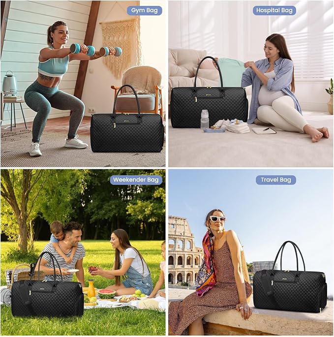 Women Weekender Travel Duffle Bag: Travel Duffel Overnight Bags with Shoe Compartment Large Carry on Tote with Toiletry Bag Weekend Traveling Yoga Gym Hospital Bag for Women with Wet Pocket 3 PCS Set - Image 6
