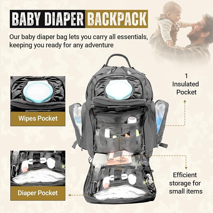 Diaper Bag Backpack with Diaper Changing Mat - Waterproof Military-Grade Baby Travel Bag - Spacious Design for Moms and Dads on the Go with Toddlers Baby Bag - Gunmetal Gray - Image 3