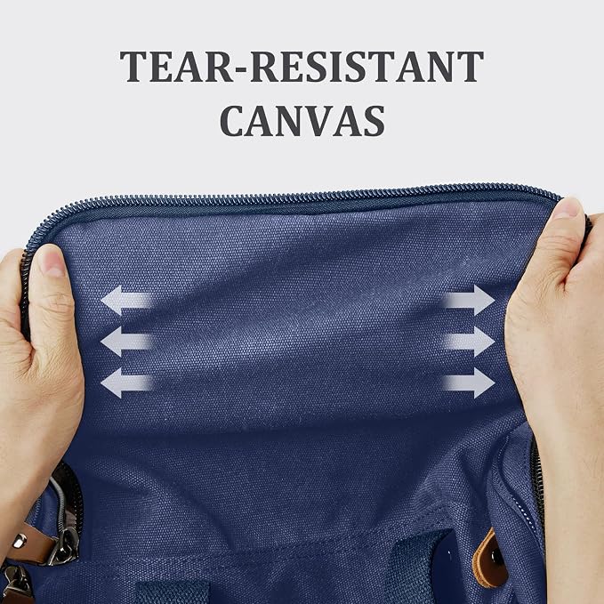 Gonex Canvas Duffle Bag, Expandable 50L Travel Overnight Weekender Bag | Multiple Pockets, Carry-On Size, Durable Zippers, Detachable Strap, for Men & Women, Blue - Image 2