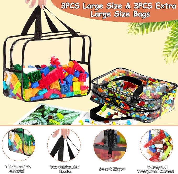 6 Large Toy Storage Bags with Labels Reusable Clear Toy Organizer 3L & 3XL | PVC Waterproof Transparent Organizer Bags with Zipper for Building Blocks, Puzzle, Board Games Travel Storage, Save space - Image 3