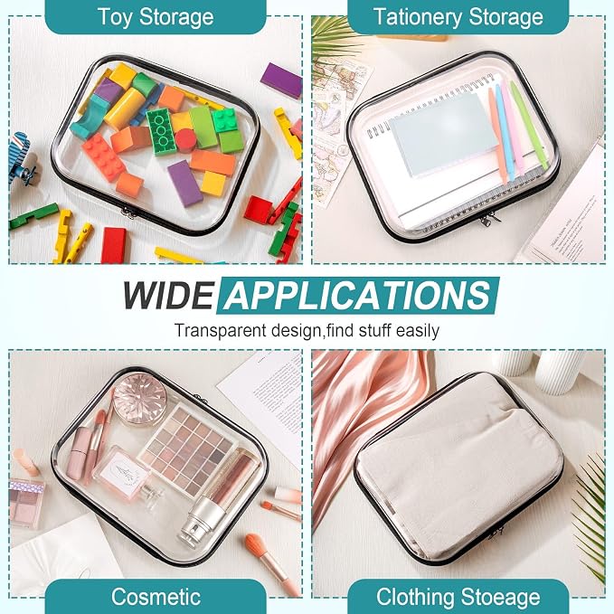 Sanwuta 6 Clear Hard Zipper Case,Black,9.84 X 7.87 X 2 Inch | Pencil Case Pouches ,Makeup Bag,Plastic Toiletry Diaper Bag ,Travel Toy Storage,Waterproof Organizer Bins - Image 7