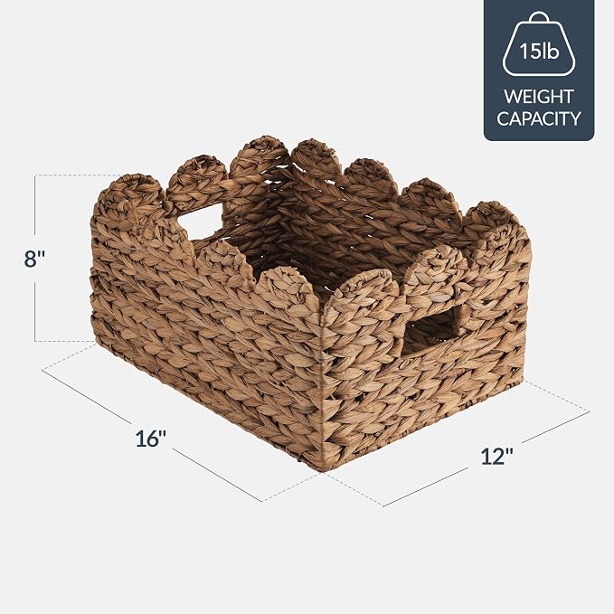 Best Choice Products 16x12 Scalloped Shelf Baskets, Woven Storage Bins, Storage Organizers for Pantry, Living Room, Bedroom, Nursery & Laundry, 2 Pack - Chestnut - Image 2
