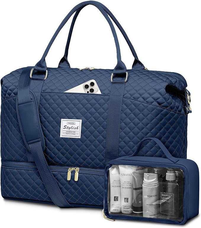 Weekender Bags for Women Duffle Bag - Travel Duffel Bag with Shoe Compartmen Carry on Overnight Bag with Toiletry Bag Gym Tote Bag with Wet Pocket Hospital Bags for Labor and Delivery Blue by FIUAIE