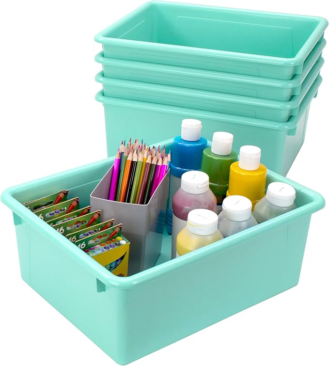 Storex Letter Size Deep Storage Tray – Organizer Bin for Classroom, Office and Home, Teal, 5-Pack (62529U05C) by Storex