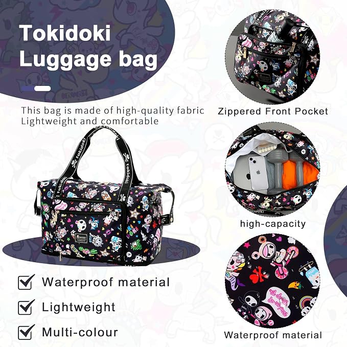 Tokidoki Unicorno Foldable Duffle Bag for Travel, 40L Expandable Weekender Bags with Trolley Sleeve Overnight Bags for Travelling(Black) - Image 7