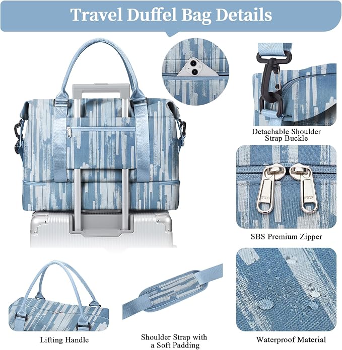 Weekender Bags for Women, Personal Item Travel Bag with Shoes Compartment | Overnight Travel Duffel Bag with Toiletry Bag, Airplane Friendly Carry-On Bag - Image 4