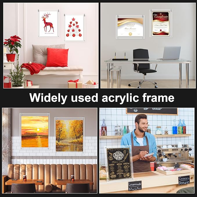 Thyle 8 Pcs Acrylic Photo Frame 11x14'' Clear Floating Picture Frame for Wedding Photos Art Prints Photography Gallery Wall Display Hanging or Tabletop for Living Room Hallway or Entryway (Silver) - Image 7