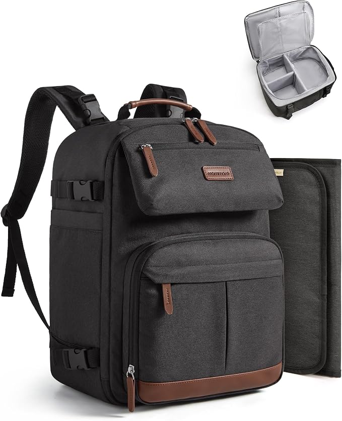 mommore Diaper Bag Backpack Multi-Pocket Travel Baby Bag with Changing Pad | Suitcase-style, Insulated Pockets, Easy-access, Stroller-friendly, for Mom Dad, Travel Essentials, Newborn Baby Shower Gifts by mommore