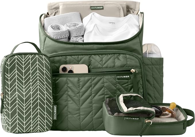 Skip Hop Diaper Bag Backpack: Forma, Multi-Function Baby Travel Bag with Changing Pad & Stroller Attachment, Sage - Image 6