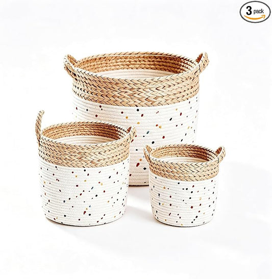 3 Pack Cute Rainbow Woven Rope Storage Baskets for Organizing, Belly Basket for Puppy Toy & Home Storage, Decorative Organizer for Living Room, Bathroom & Gifting, 13", 11" & 10" by Unknown