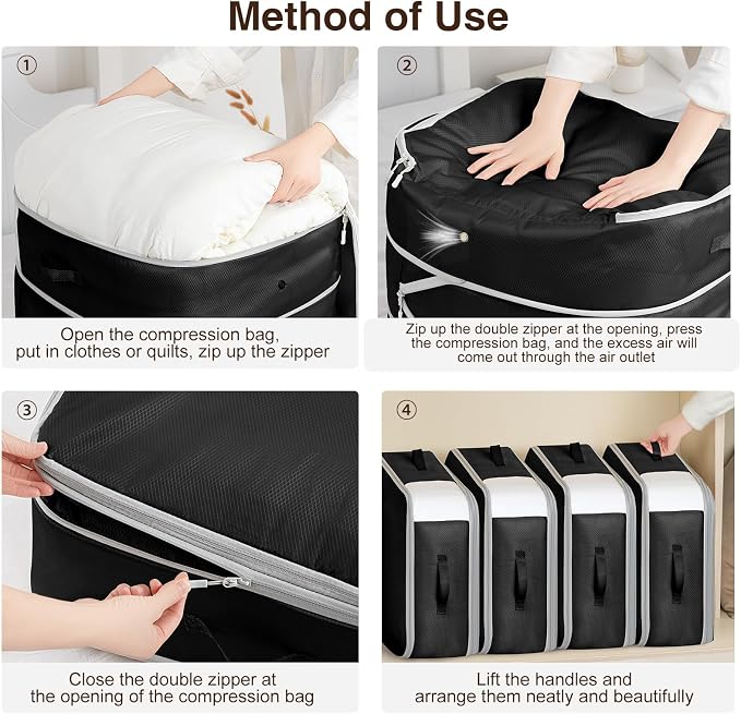 2 Pack Compression Storage Bags - 110L Large Capacity Comforter Storage Bag, 3-Layer Washable Ultra Space Saving Self Compression Organizer Space Bags for Blanket, Sweater, Sheet, Black - Image 4