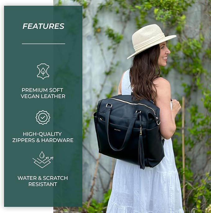 Large Diaper Bag Backpack, Vegan Leather Diaper Travel Tote Bag with Changing Pad and Stroller Straps - Image 2