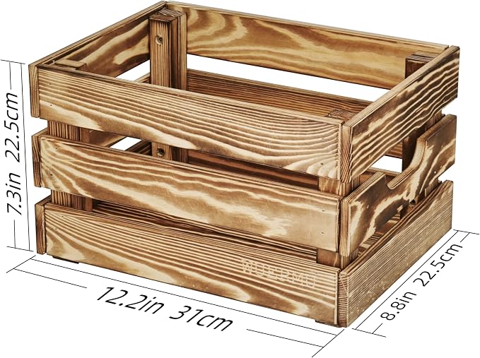Flame-Treated Wood Crates, Rustic Brown Storage Boxes Set of 4 for Organization, Tool Storage, Wine or Camping, 12.2 Inch Multi-Purpose Crate. - Image 3
