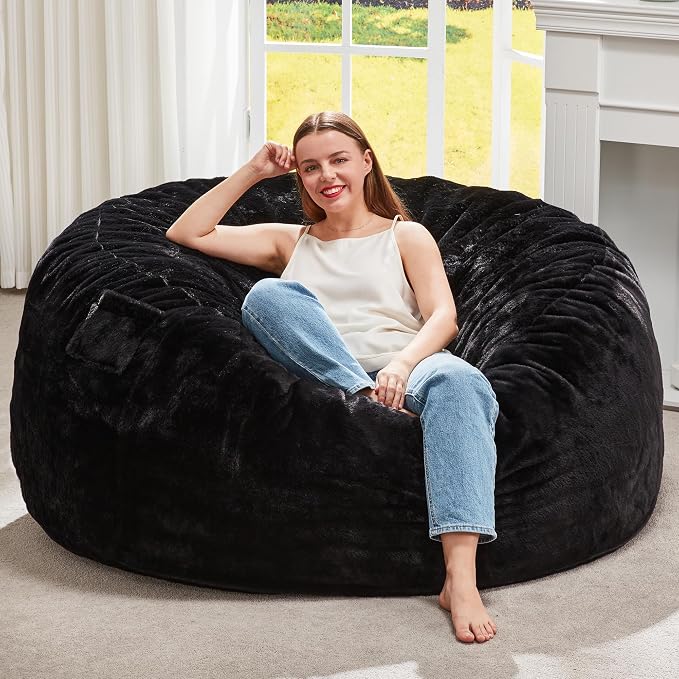 Hobestluk Bean Bag Chair for Adult Giant Beanbag with Filler Black 4FT | Breathable Material Removable Machine Washable Cover Memory Foam Living Room Bedroom Reading Gaming Oversized Large Big by YourHomeDeservesMore
