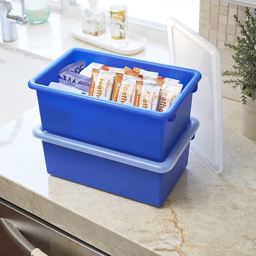 ECR4Kids Cubby Storage Plastic Bin with Lids, Multipurpose Organization, Blue, 10-Piece | Durable plastic, GREENGUARD Gold Certified, 7 quart capacity, lightweight & nestable, easy-lift lids, classroom/home use - Image 8