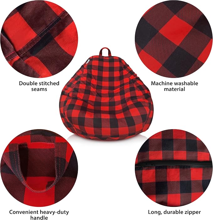 Bean Bag Stuffed Animal Storage Chair Cover (No Filler) for Kids and Adults, Soft Premium Buffalo Check Plaid Cotton Canvas, 3ft (Cover Only) - Image 3