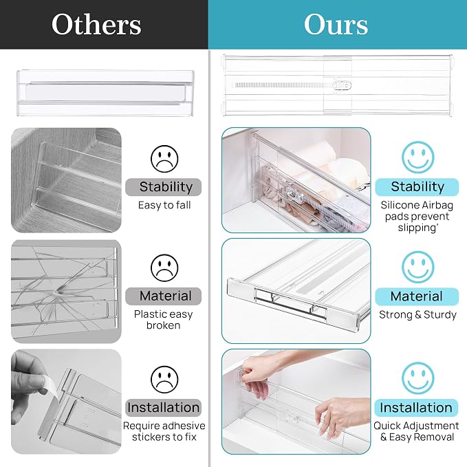 Vtopmart 6" Tall Upgrade Drawer Dividers, 12.8"-22.3" Expandable, 6 Pack | Deep Drawer Organizer, Big Drawer Separator, Clear plastic Adjustable Storage Divider for Dresser, Baby Supplies, Kitchenware - Image 9