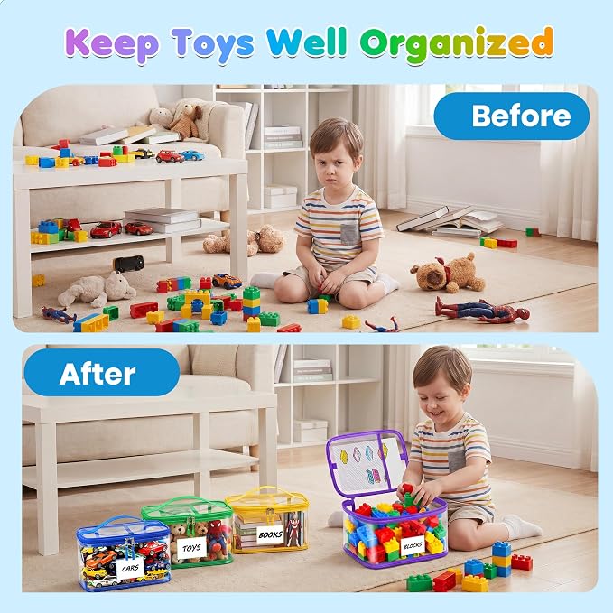 6-Pack Extra Large Clear Toy Storage Bags Transparent Waterproof With Zippers & Labels Durable Reusable Organizer for Blocks,Puzzles & Games - Image 7