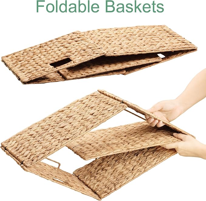 Extra Large Water Hyacinth Wicker Storage Baskets, Set of 6 | Rectangular, 16.1"x12.6"x9.5", Iron Wire Frame, Natural - Image 4