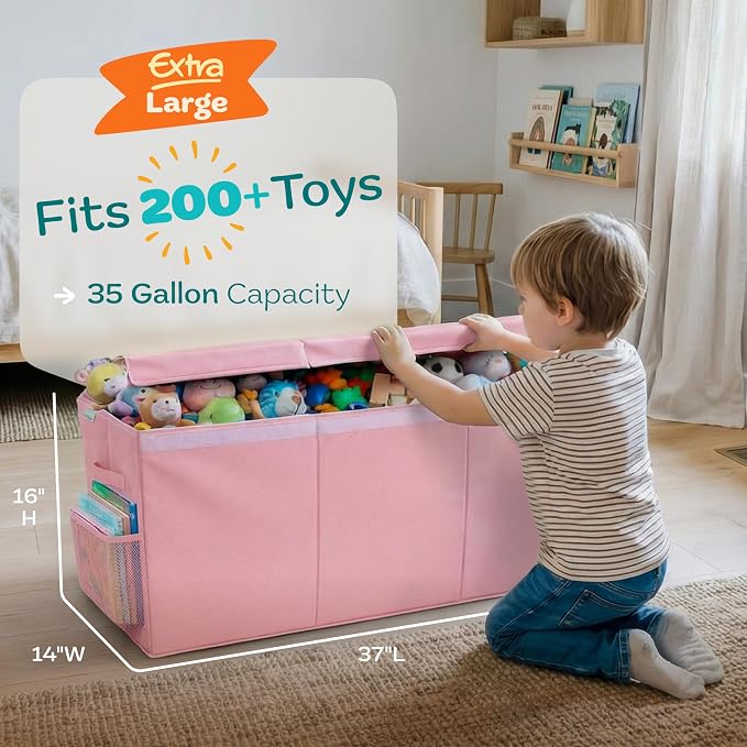 SoftOwl Extra Large Toy Storage Organizer with Lid - Sturdy, Collapsible Toy Chest Storage Box Design - Toys Bin with Dividers for Kids, Nursery, Bedroom, Playroom 37"x16"x14" - Image 2