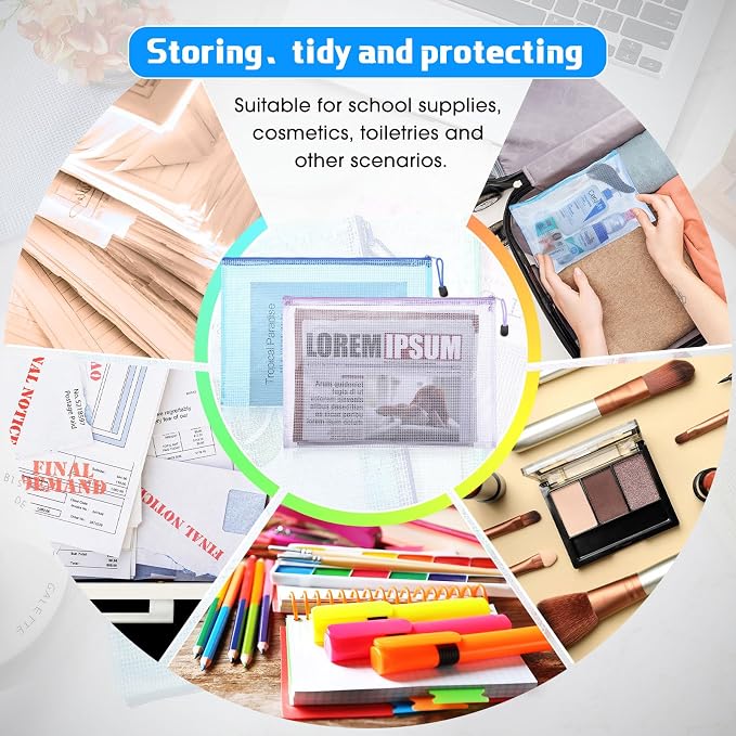 200 Pcs A4 Mesh Zipper Pouch Bulk Waterproof Mesh Zipper Organizer Plastic File Folder Case for School Office Supplies Document Board Games Puzzle(Colorful) - Image 5