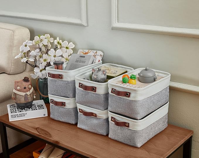 DECOMOMO Small Storage Basket, Closet Storage Bins | 6 Pack Baskets for Organizing Shelves, Decorative Linen Closet Baskets(Grey & White) - Image 2