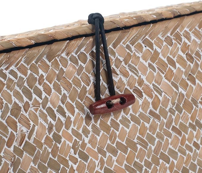 Wicker Basket with Lid, Seagrass Storage Basket, Woven Decorative Storage Baskets for Shelf Organizing, Whitewash - Image 2