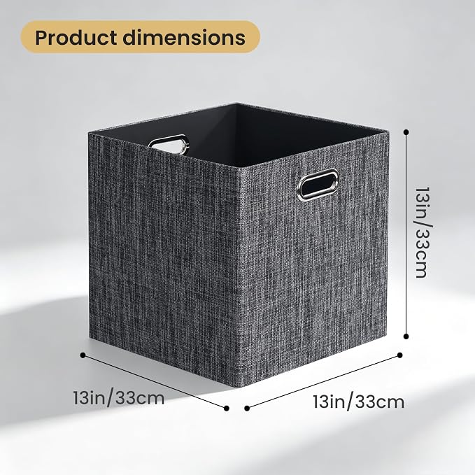 Posprica Fabric Storage Cubes,13×13×13 cube storage bins, Foldable Drawers Baskets Containers for Shelf Cabinet Bookcase,Thick and Heavy Duty (4pcs, Black) - Image 3
