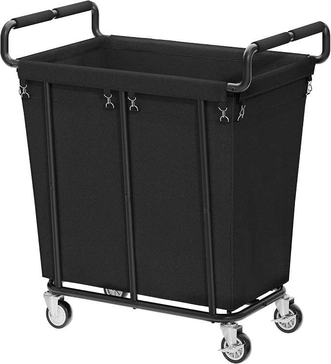 Gewudraw Medium Laundry Hamper with Wheels, 250L, Black | Rolling Laundry Basket, Heavy Duty Rolling Laundry Cart with Handle, Steel Frame, Waterproof Liner, 66 Gallons by Gewudraw