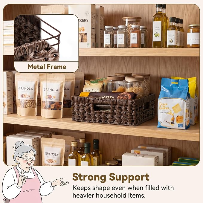 GRANNY SAYS Wicker Storage Baskets for Shelves, Dark Brown Baskets, 1-Pack | Waterproof Wicker Baskets for Organizing,Plastic Brown Baskets for Shelves,Woven Baskets for Pantry Storage,Decorative Basket - Image 2