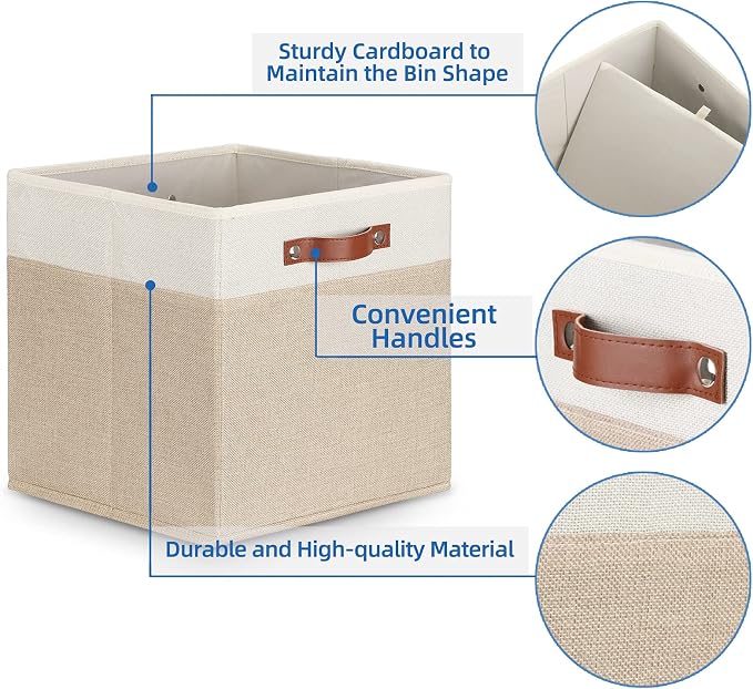 Temary Cube Storage Bins 13 Inch Fabric Storage Cubes Storage Baskets for Shelves Closet Baskets for Cube Storage with Leather Handles, Cloth Organizer Bins for Home - Image 3