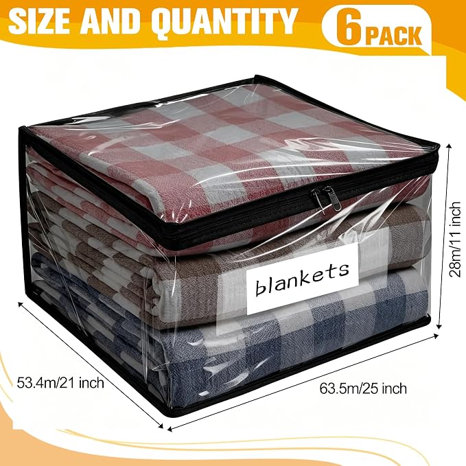 Plastic Storage Bags with Easy-Glide Zipper, Pack of 6, Durable Clear Vinyl Zippered Storage Bags for Clothes Sweaters Comforters Blankets Sheets Bedding (25 x 21 x 11 Inch, Transparent Black) - Image 2