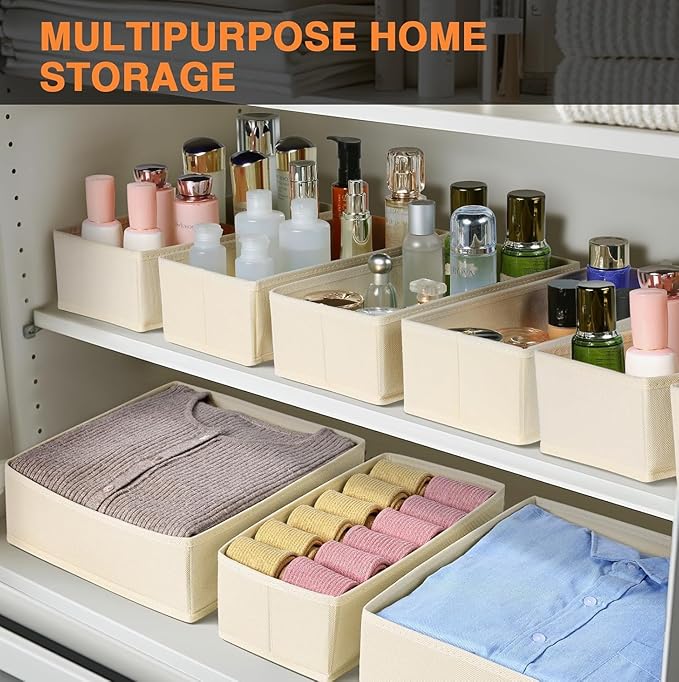 DIMJ Drawer Organizer Clothes, 15 Pack Dresser Organizer, Foldable Closet Organizers and Storage, Fabric Dresser Bins, Drawer Dividers for Nursery, Baby Clothes, Underwears, Sock (Beige) - Image 5